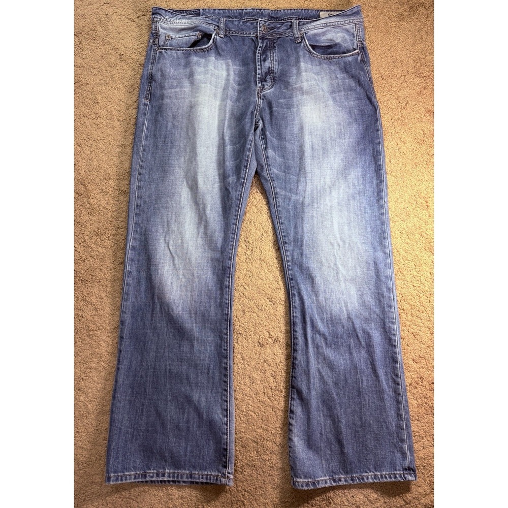 Buffalo David Bitton King Jeans Mens 38x32 Blue Distressed Button Fly Boot Cut